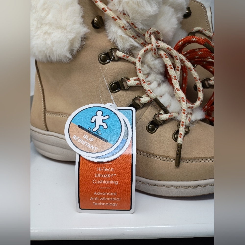 Aetrex Tan and Red Ankle Booties with Stylish Design - Picture 3 of 16